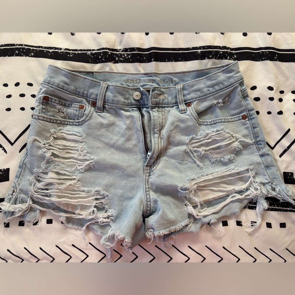 American Eagle Outfitters Light Blue Ripped Jean Shorts